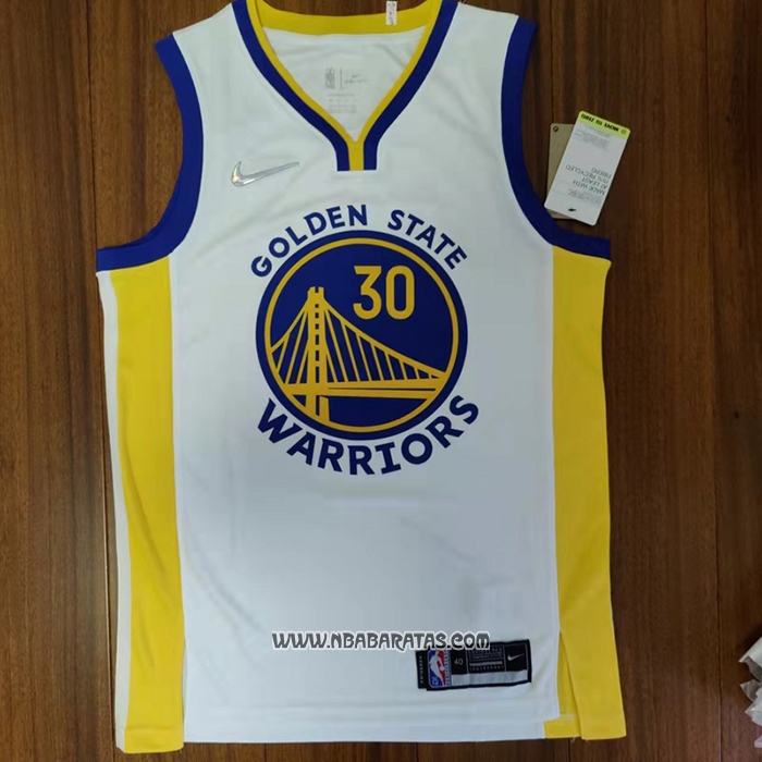 Camiseta Golden State Warriors Stephen Curry #30 Association 2022 NBA Finals Blanco